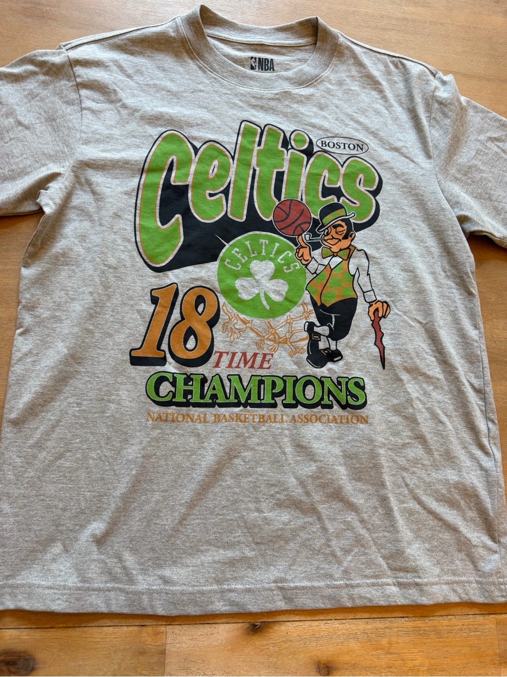 NBA Boston Celtics Gray Short Sleeve Tee with Green Graphic